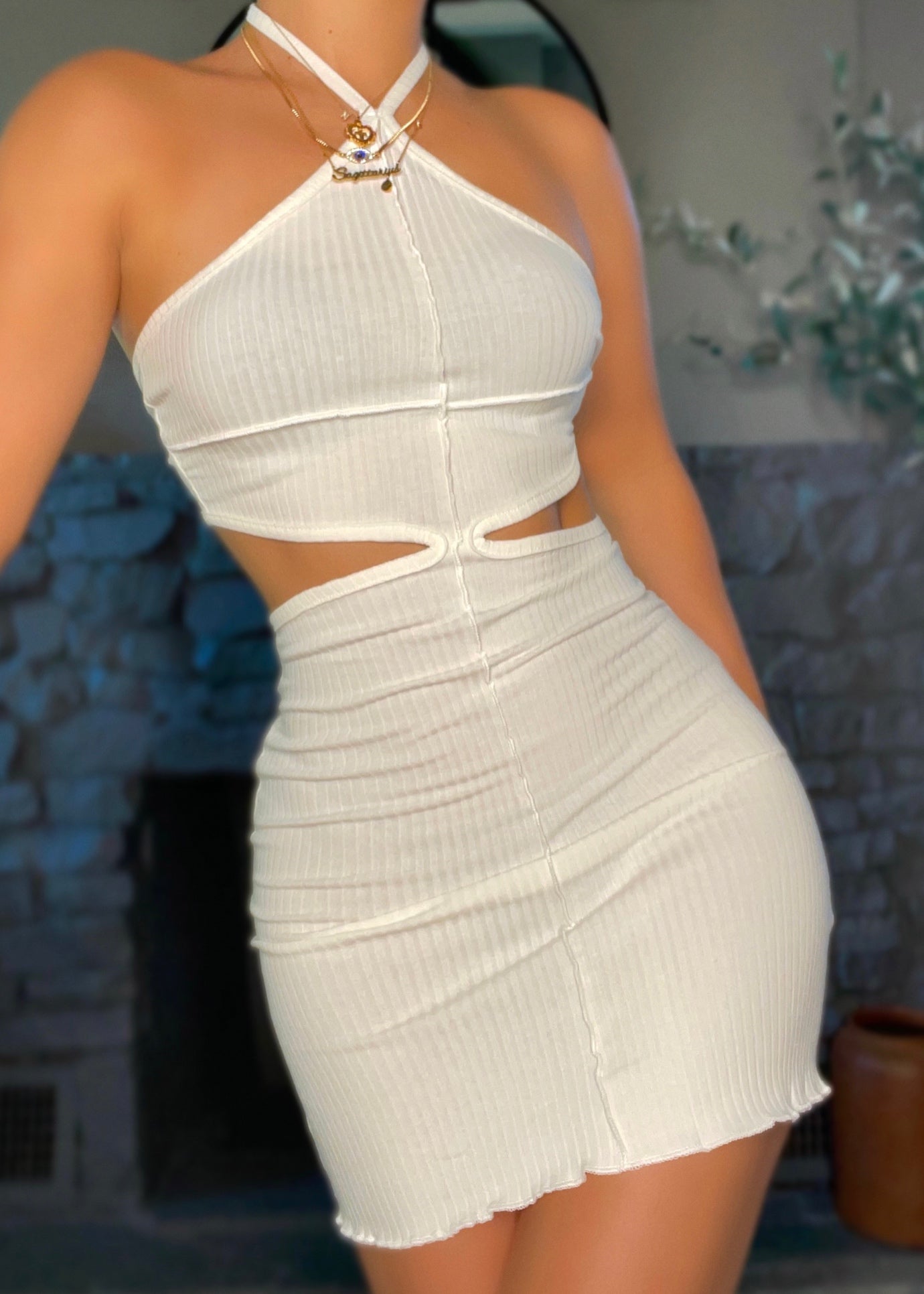 Catch Me Later Side Cut Out Mini Dress (White)