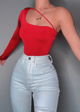Load image into Gallery viewer, I’m Single Tonight One Sleeve Bodysuit (Red)
