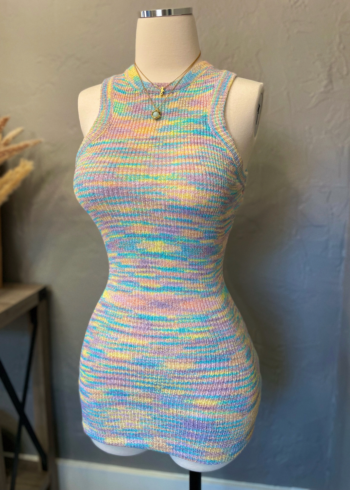 Summertime Attitude Knit Mini Dress (Pastel Multi)