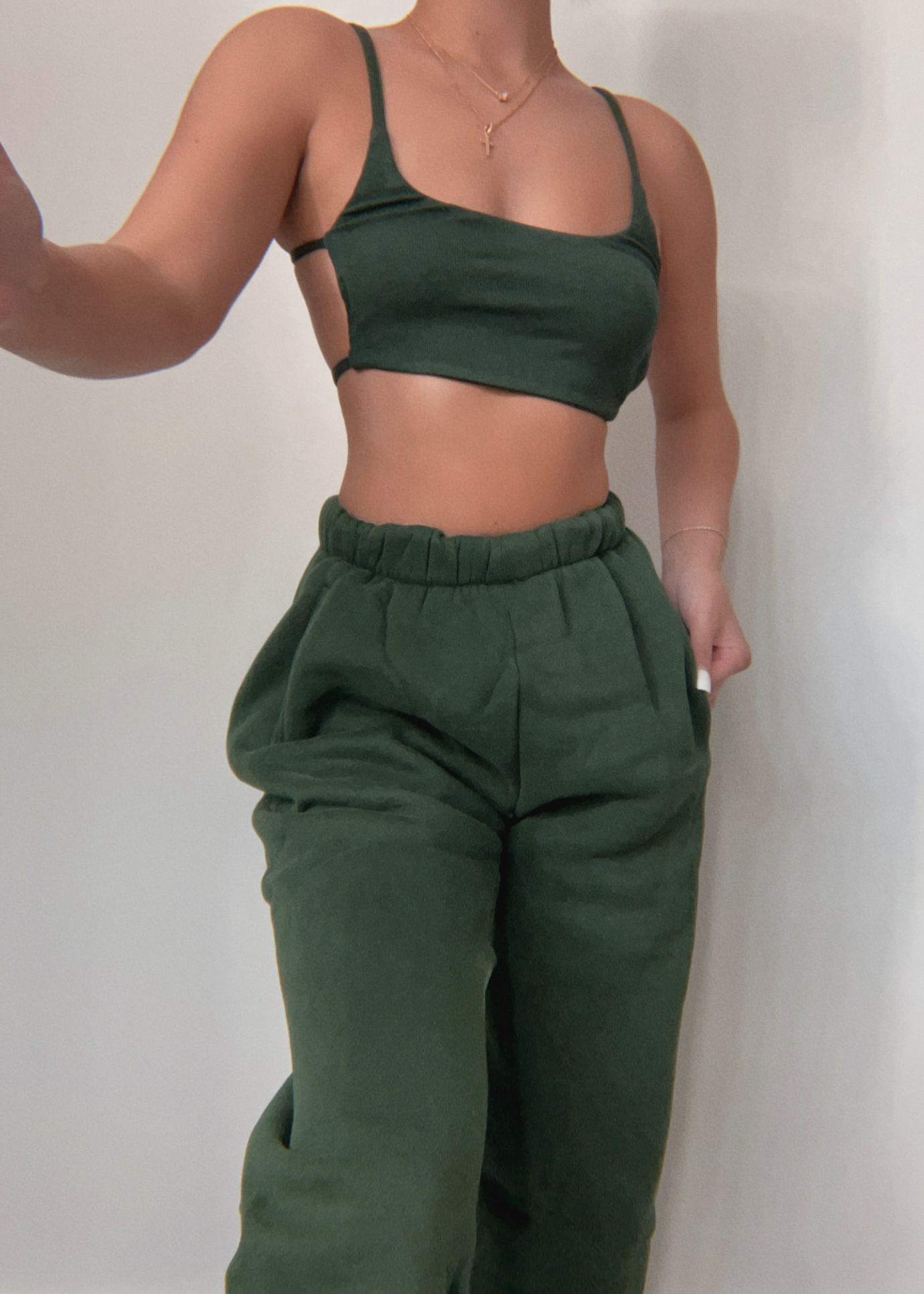 1-800-HIS-LOSS Crop Top And Jogger Set (Hunter Green)