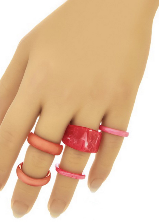 MOODY Five Piece Acrylic Ring Set (Pink)