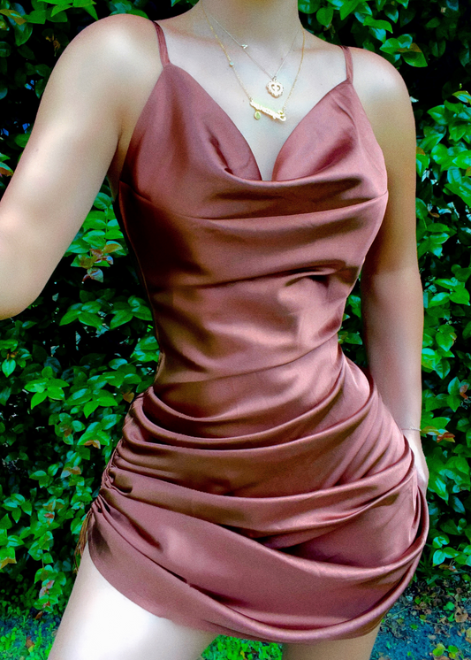 Midnight Romance Satin Dress (Chocolate)