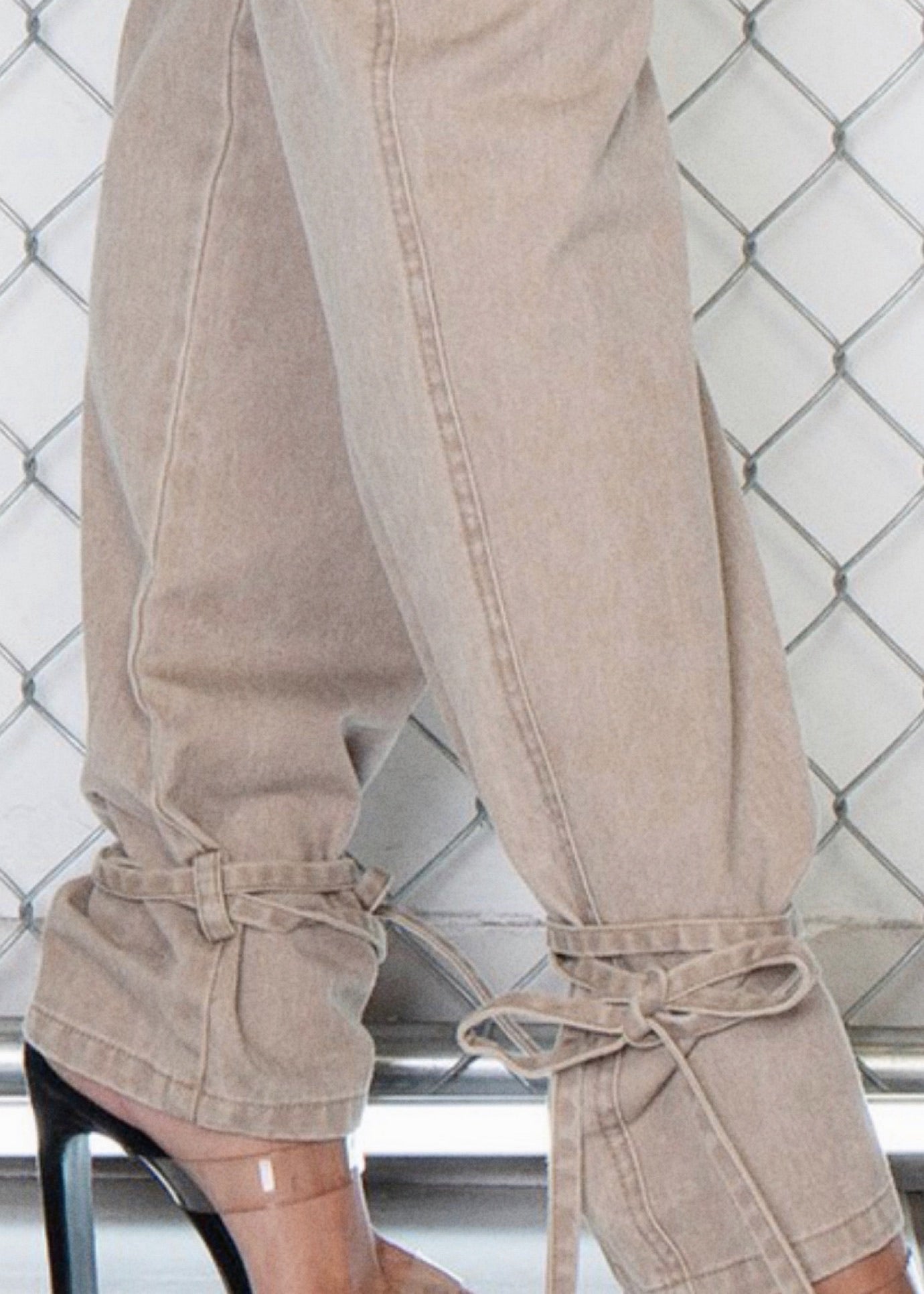 All Tied Up Ankle Strap Jeans (Khaki)