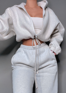 1-800-HIS-LOSS Cropped Zip Up Fleece Hoodie (Heather White)