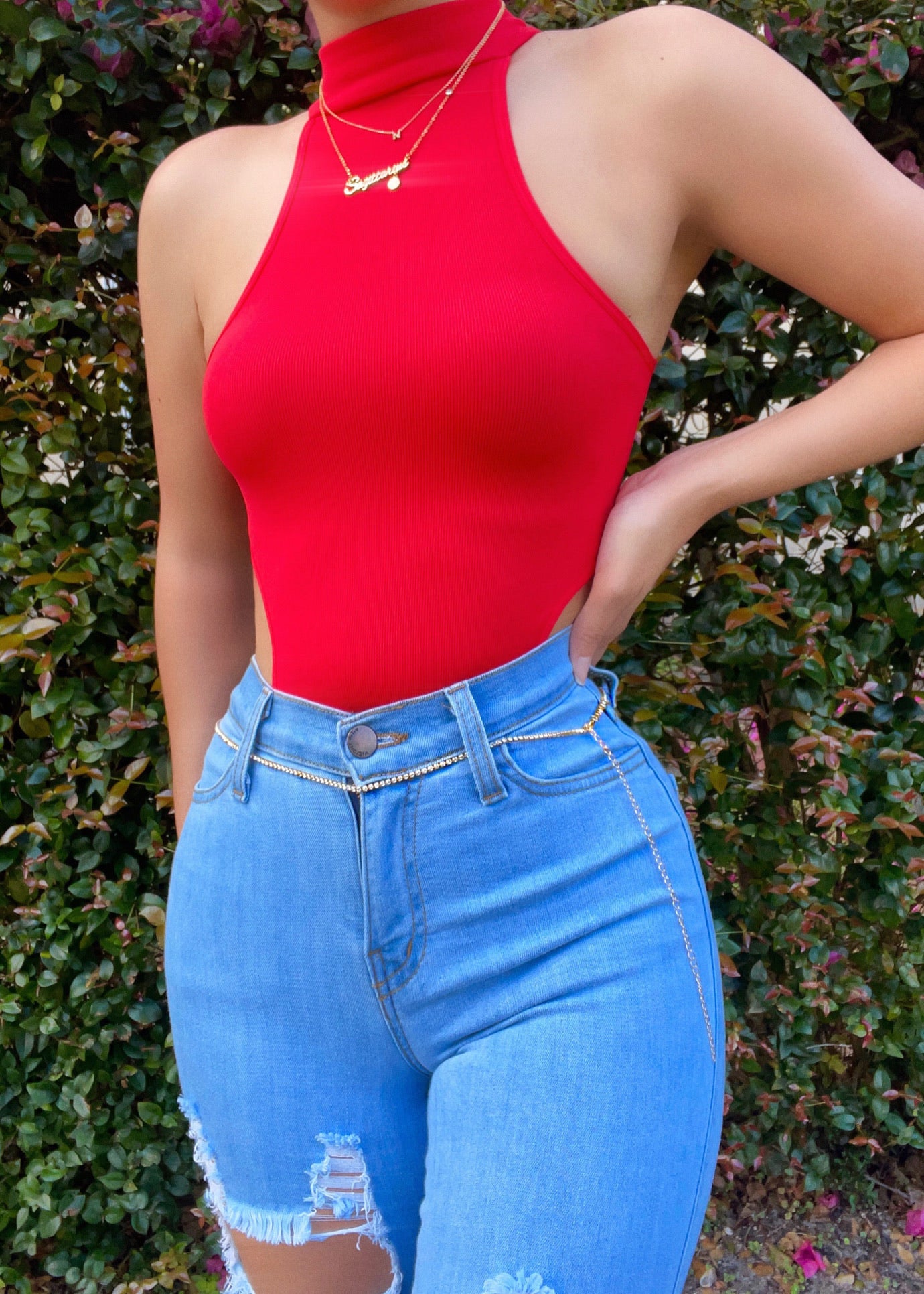 Feeling Myself High Cut Bodysuit (Red)