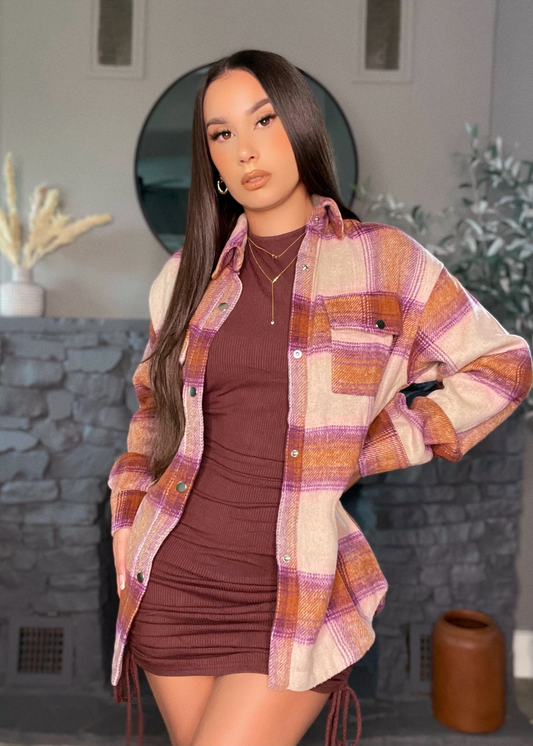 Moving On Plaid Jacket (Brown / Purple)