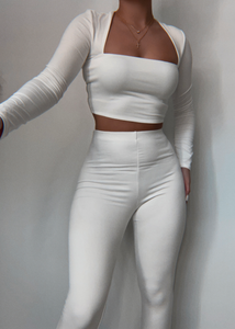 Selena Long Sleeve Crop Top & High Waisted Legging Set (Off White)