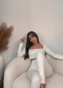 Selena Long Sleeve Crop Top & High Waisted Legging Set (Off White)